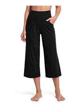 Wide Leg Yoga Capri Pants High Waisted with Pockets